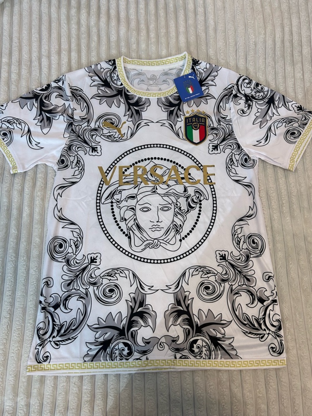 Versace White Black & Gold Medusa Baroque Graphic Tee
